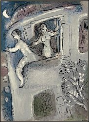 Marc Chagall: Michal rettet David, Original-Lithographie fr Verve Bilder zur Bibel, 1960 - Drucke | Werke
