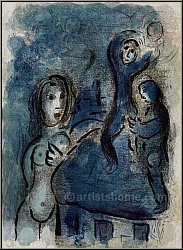 Marc Chagall: Rahab und die Kundschafter in Jericho, Verve Bilder zur Bibel 1960 | Bibelillustrationen | Werke