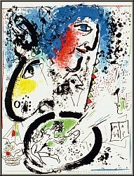Marc Chagall: Selbstportrait 'Mein Leben' mit Esel und Frchtekorb, 1960, Original-Lithographie | Druckgrafik