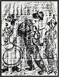 Marc Chagall 'Straenmusikanten' Les Musiciens Vagabonds, Zirkusleute mit Tamburin, Fiedel, Klarinette | Werke