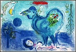 Marc Chagall: Original-Lithographie 'Hahn in der Landschaft - Paysage au coq' 1958 | Lithographien | Drucke