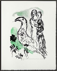Marc Chagall: Liebespaar mit Vogel 1969, seltene Lithographie auf Btten - Originale | Werke | Bilder | Drucke