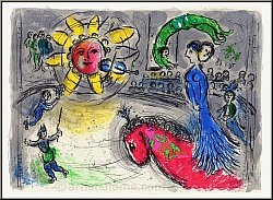 Chagall: Original-Lithographie 'Soleil au Cheval rouge', Sonne mit rotem Pferd und Kunstreiterin im Zirkus
