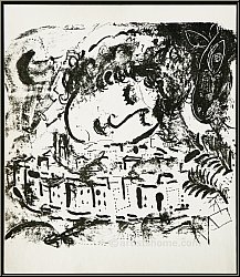 Marc Chagall: Das Dorf (Le village) 1957, Original-Lithographie mit Chagalls Heimatdorf | Frhe Werke