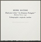 Henri Matisse: Studie fr 'La Religieuse Portugaise' Original Lithographie, erstmals 1972 verffentlicht