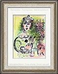Marc Chagall: 'Blumengeschmckter Clown' 1963 Verliebter Zirkusclown mit Blumenstrau | Original-Lithographien