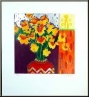 Liz Jardine: 'Firecracker' (Feuerwerk) Blumenstrau mit Vase, Osterglocken und Narzissen, Serigraphie - Werke